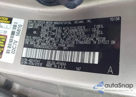 2009 Toyota Sienna Le из США, поврежденный, VIN 5TDZK23C49S254730